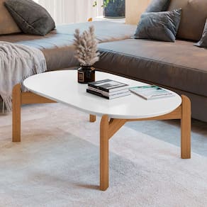 mesa de centro oval lizz branco e cedro