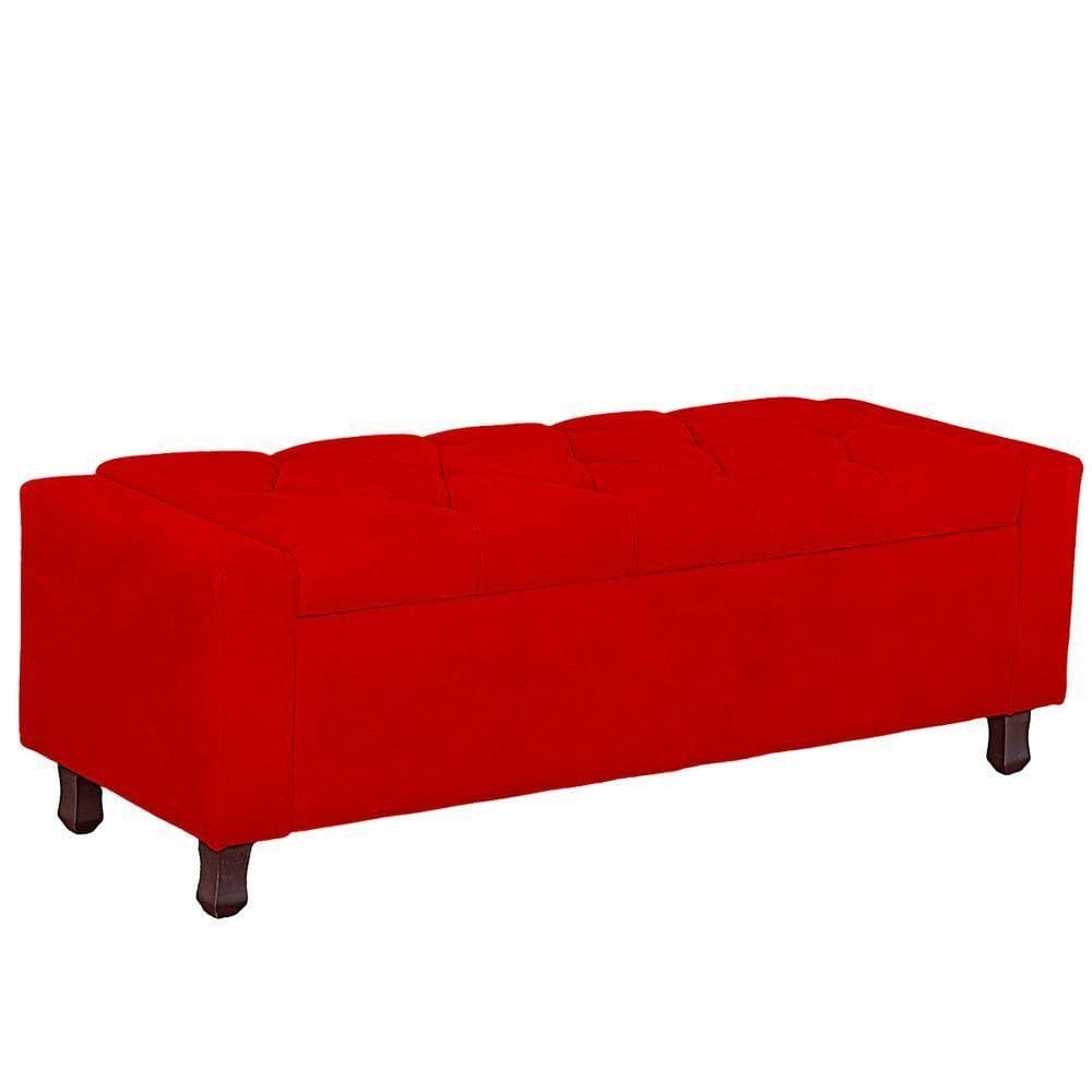 Calçadeira Baú Casal King Size Estofada Valencia Veludo Cor Vermelho