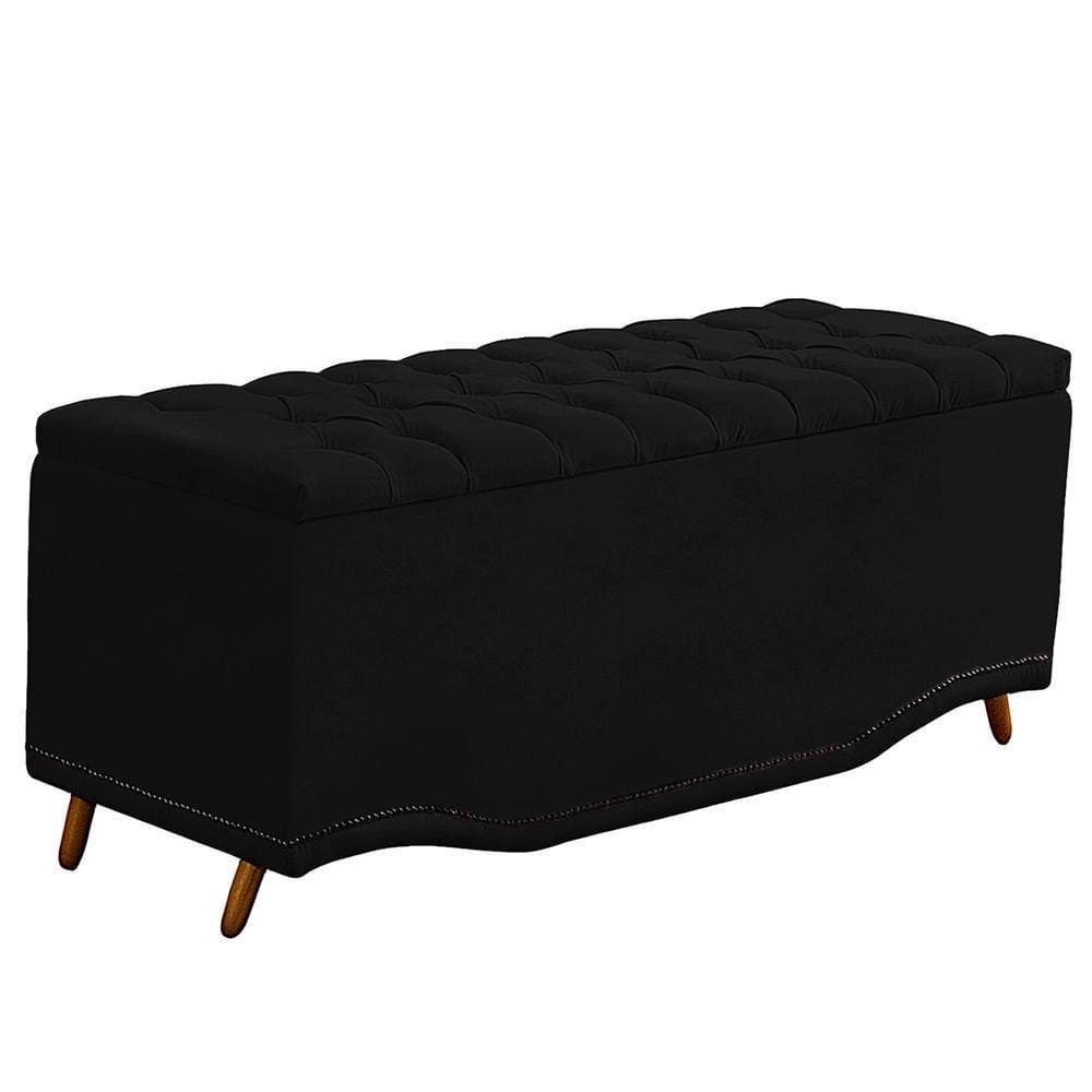 Calçadeira Baú Queen Estofada Maitê Veludo Cor Preto