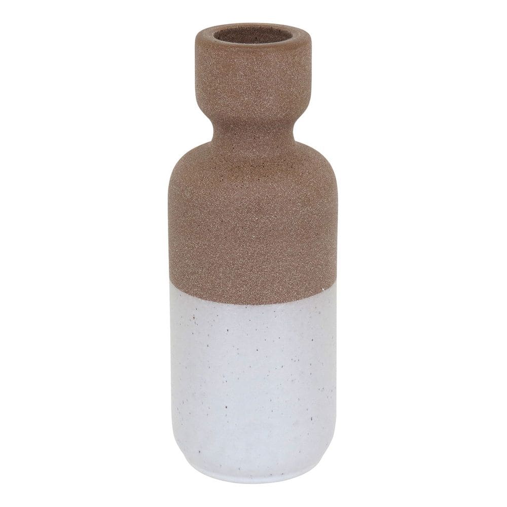 CASTIÇAL CERÂMICA 26x10x10cm BEGE DECORATIVO PORTA VELA