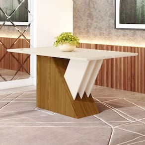 Mesa de Madeira Tampo Epic com Vidro Nature/Off White - Henn