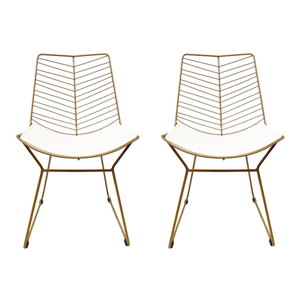Kit 2 Cadeiras Cozinha Bertoia Retrô cor Dourado fosco assento branco - Poltronas do Sul