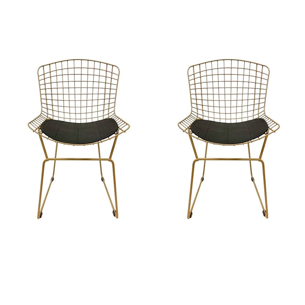 Kit 2 Cadeiras para Cozinha Bertoia tradicional cor Dourado fosco assento preto - Poltronas do Sul