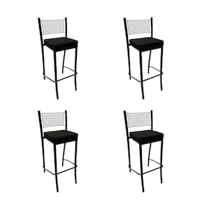 Kit 4 Banquetas alta para cozinha Empilhável preta assento em linho cor preto - Poltronas do Sul