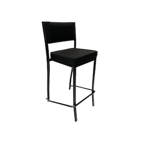 Banqueta alta para cozinha Empilhável preta assento e encosto estofados em linho cor preto - Poltronas do Sul