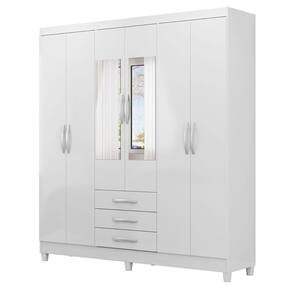 Guarda Roupa 6 Portas 3 gavetas Espelho 180cm Branco Megasul