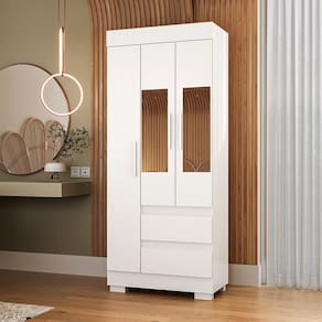 Guarda-roupa Solteiro 75,30cm 3 Ptas com Esp e 2 Gavetas Chantrieri Espresso Móveis Branco