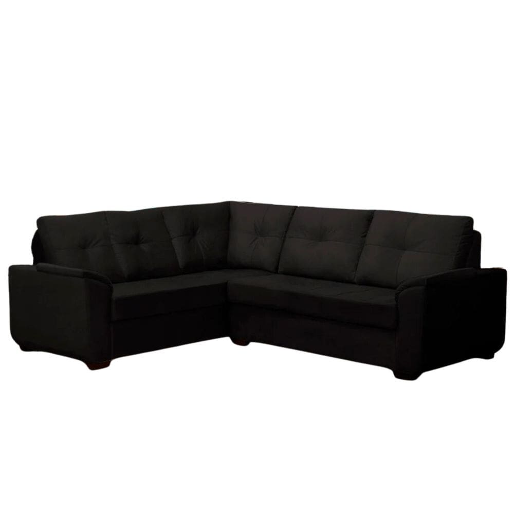 Sofá de Canto Mustang 5 Lugares Veludo Preto 204x250cm Megasul