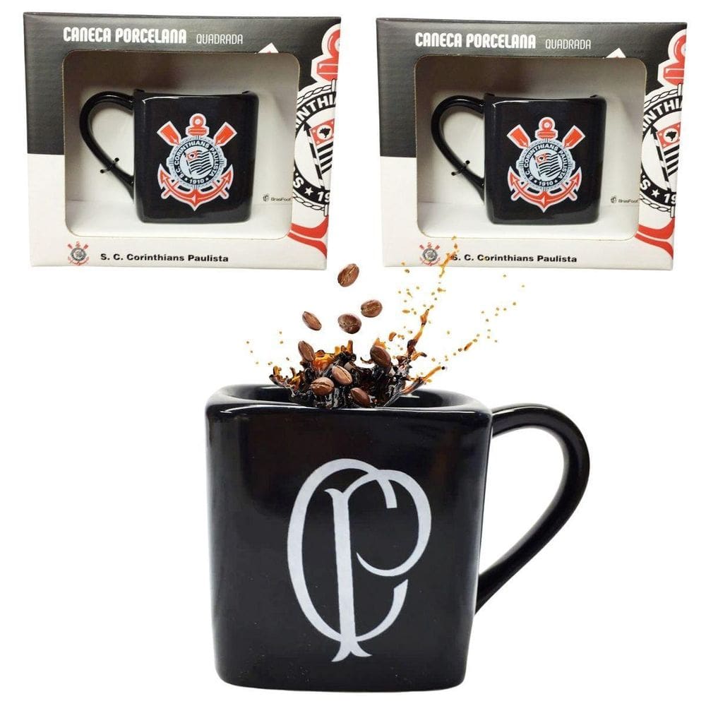 Kit 3Un Caneca Porcelana Xícara Quadrada 220Ml Café Preto