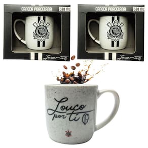 Kit 2Un Caneca Xicara Porcelana Branca Premium 300Ml Café