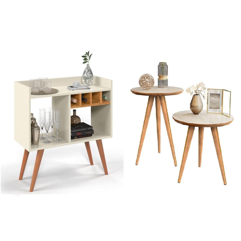 Aparador Buffet Adega Retro Rubi + Conjunto Mesa Apoio E