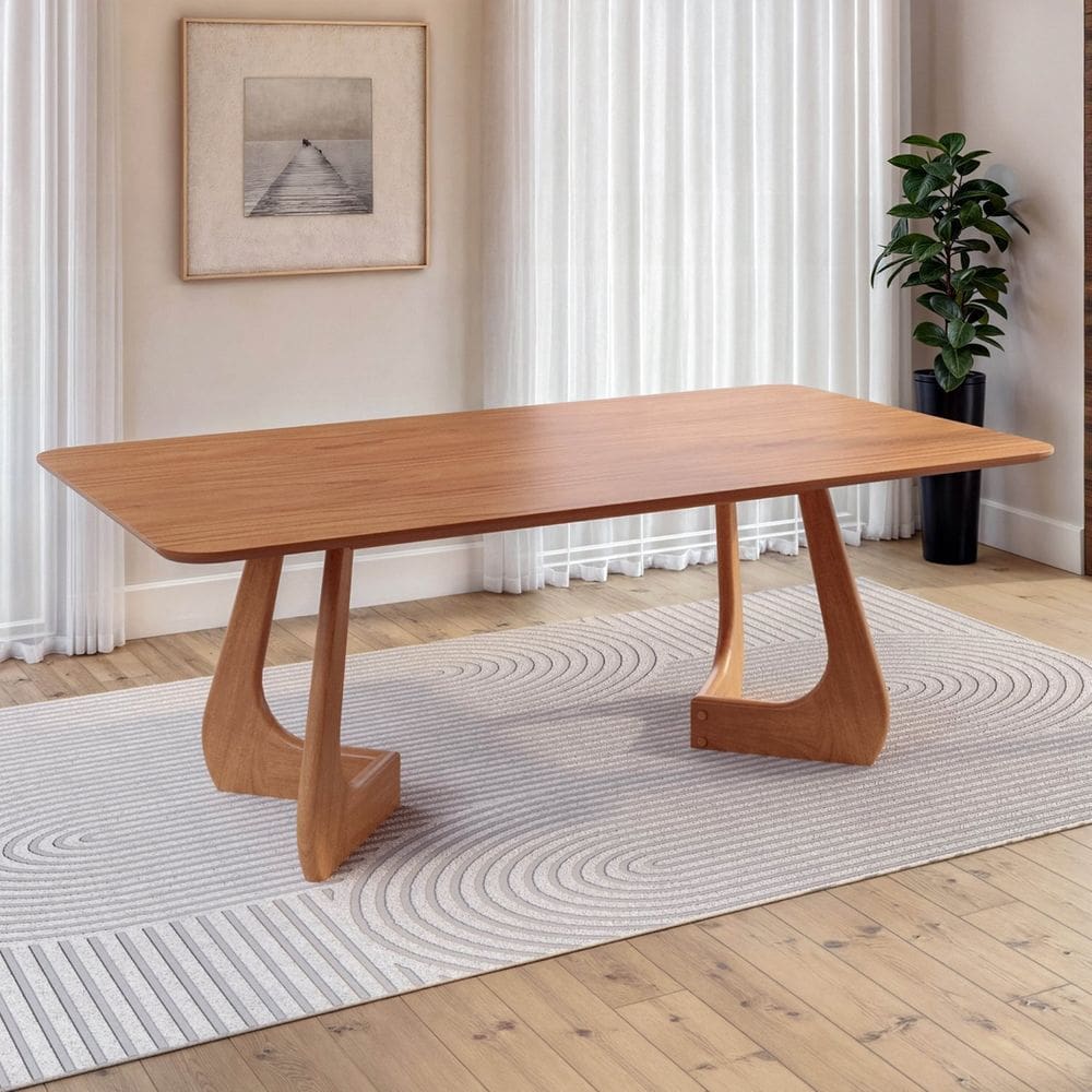 Mesa de Jantar Retangular 8 Lugares 240x110cm Paineira Cabecasa Madeiramadeira Champanhe