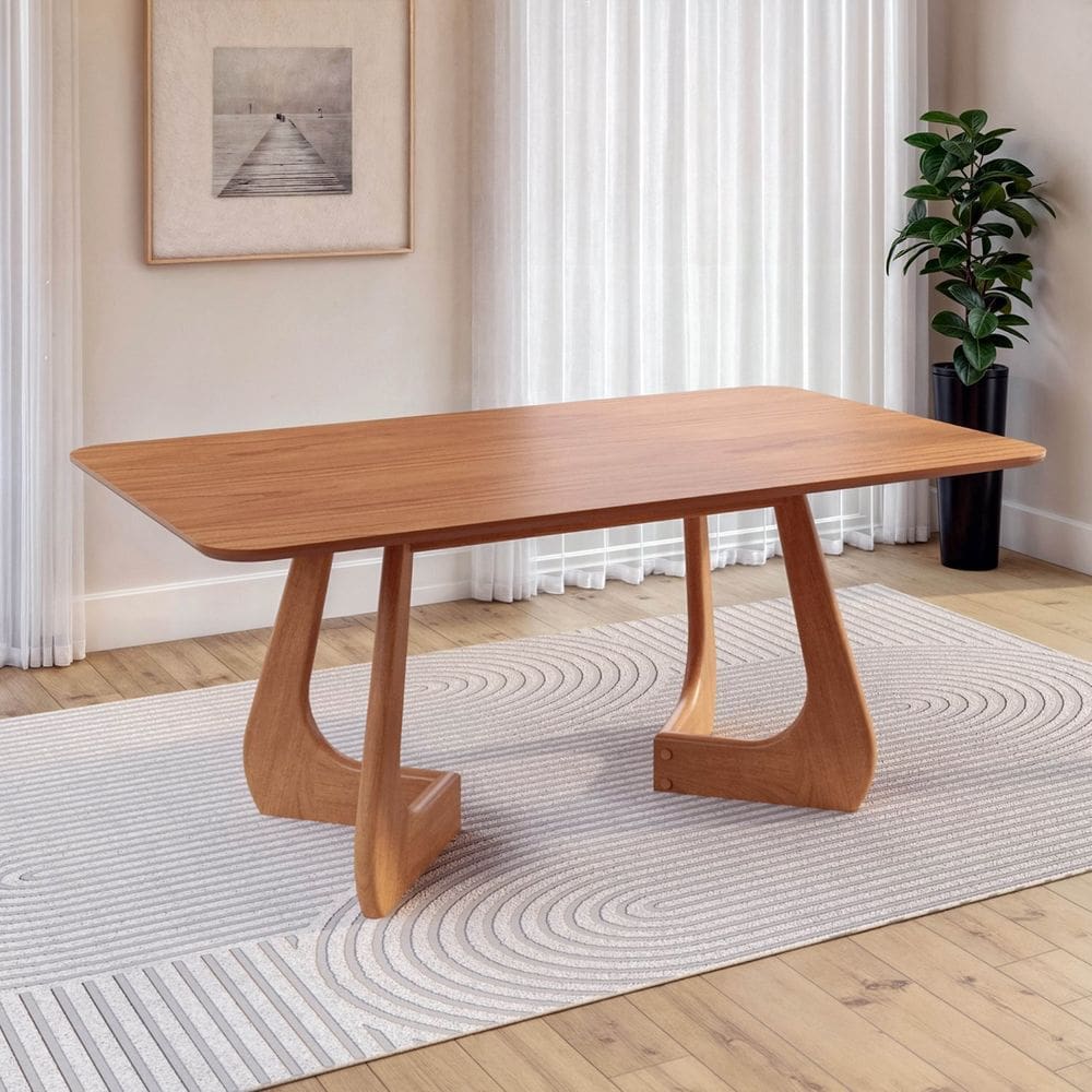 Mesa de Jantar Retangular 6 Lugares 180x100cm Paineira Cabecasa Madeiramadeira Champanhe