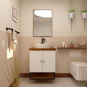 Gabinete para Banheiro 2 Portas 60cm Nórdic Mazzu Branco/Ipê