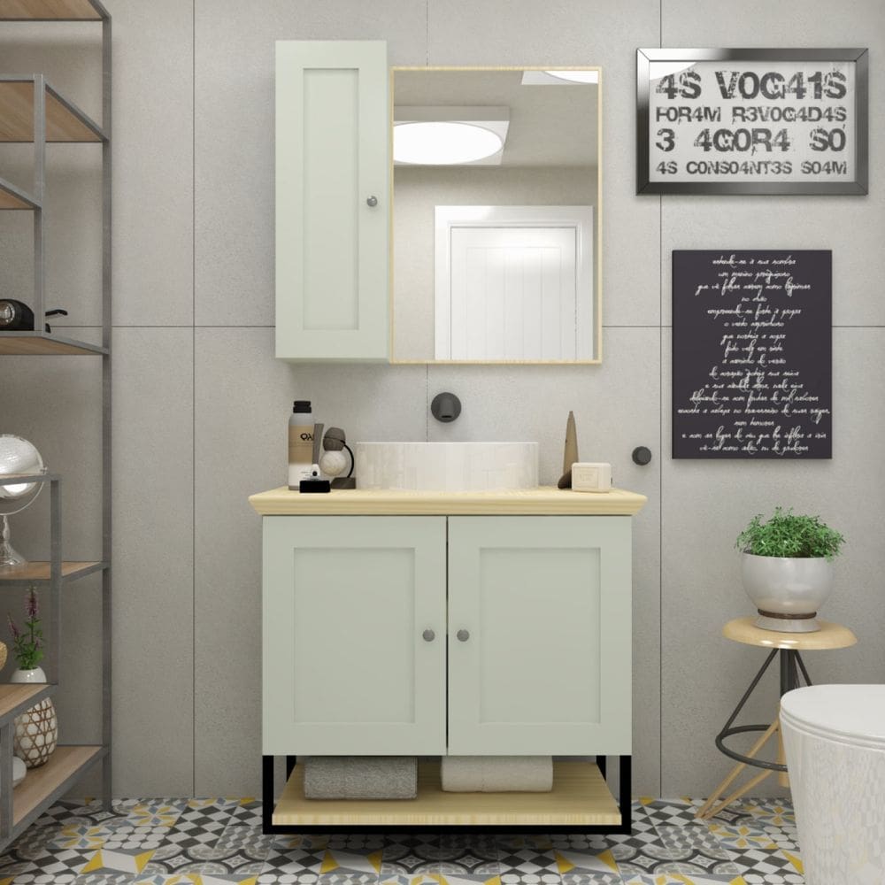 Gabinete para Banheiro 2 Portas 1 Prateleira 80cm Nordic Mazzu Ácqua/Natural