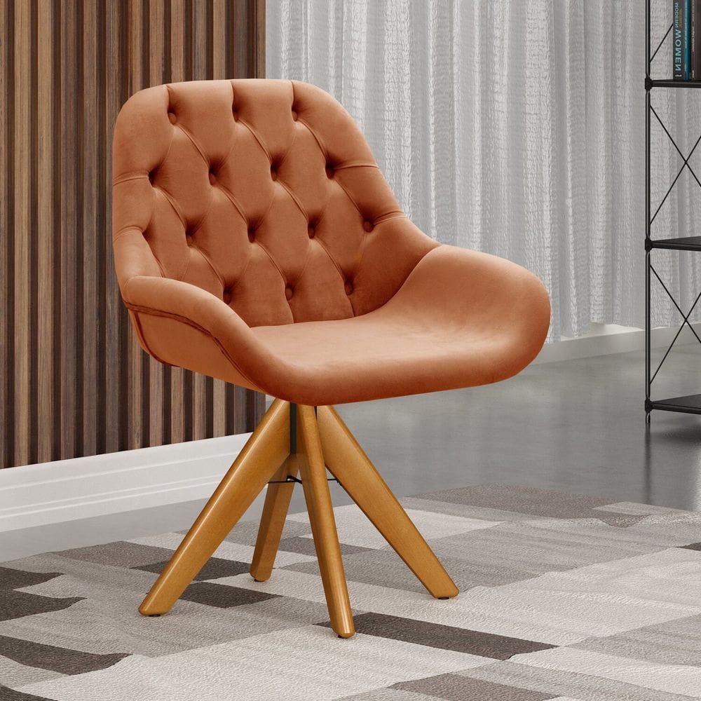 Poltrona Giratória de Madeira Cadeira Decorativa Sala, Escritório, Recepção Lua Terracota