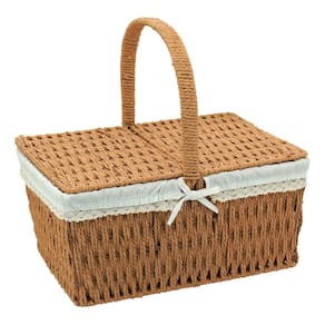 Cesta Piquenique Decorativa Organizadora Fibra 38x40x19cm