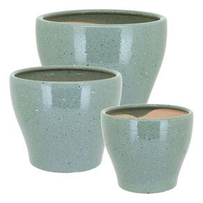 Jg 3Pç Cachepô Cerâmica Verde Vaso Decorativo Planta