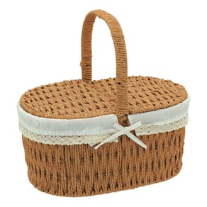 Cesta Piquenique Fibra Decorativa Organizadora 24x35x17cm