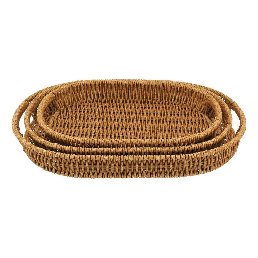 Jg 3Pç Bandeja Plástico Natural Decorativa Organizadora Para Servir