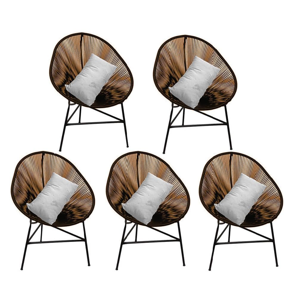 Kit 05 Poltrona Cadeira Acapulco Sala Jardim Varanda Marrom Com Almofada Quadrada Tecido Sintético Branco - Ahazzo Móveis