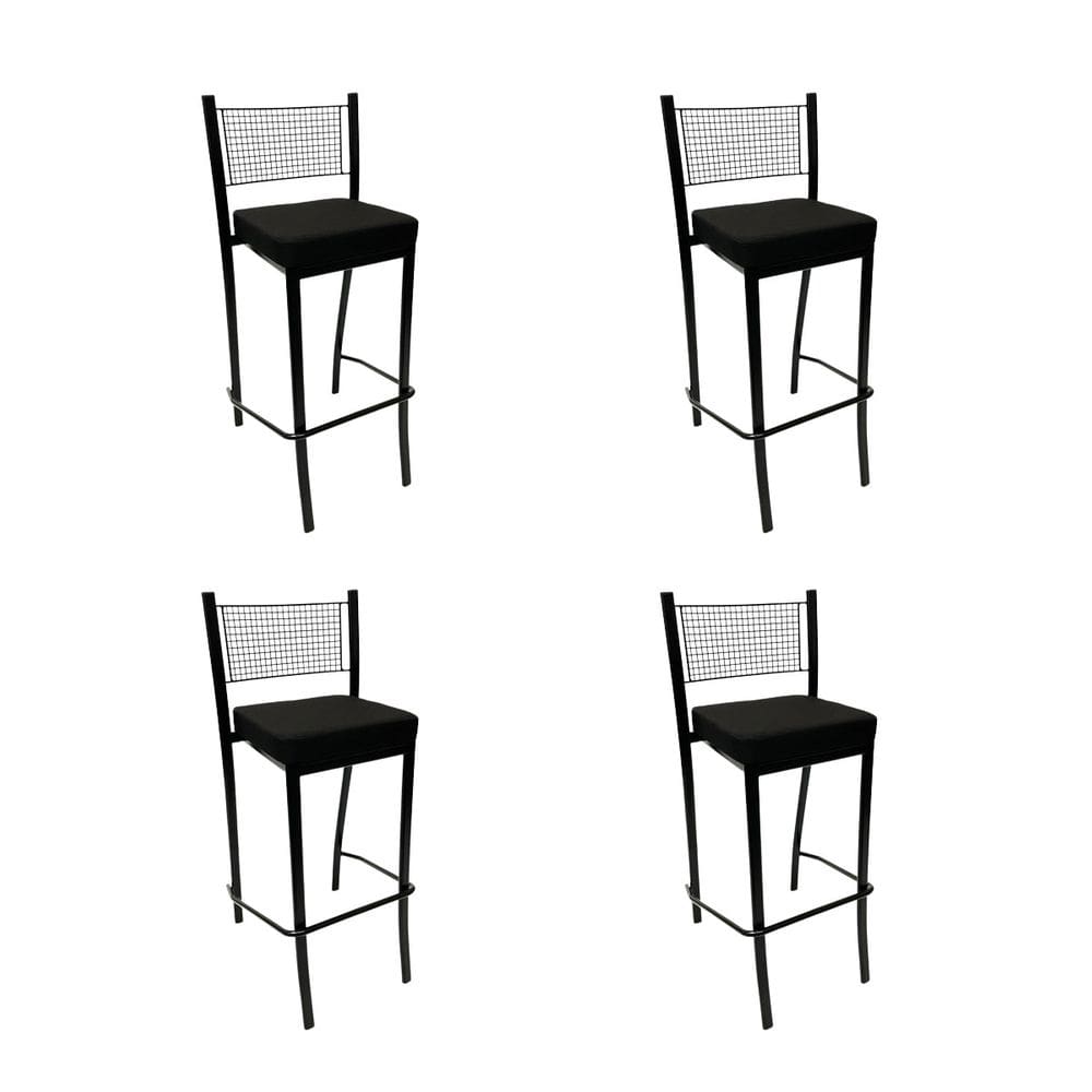 Kit 4 Banquetas para cozinha Empilhável preta assento em linho cor preto altura 65cm - Poltronas do Sul