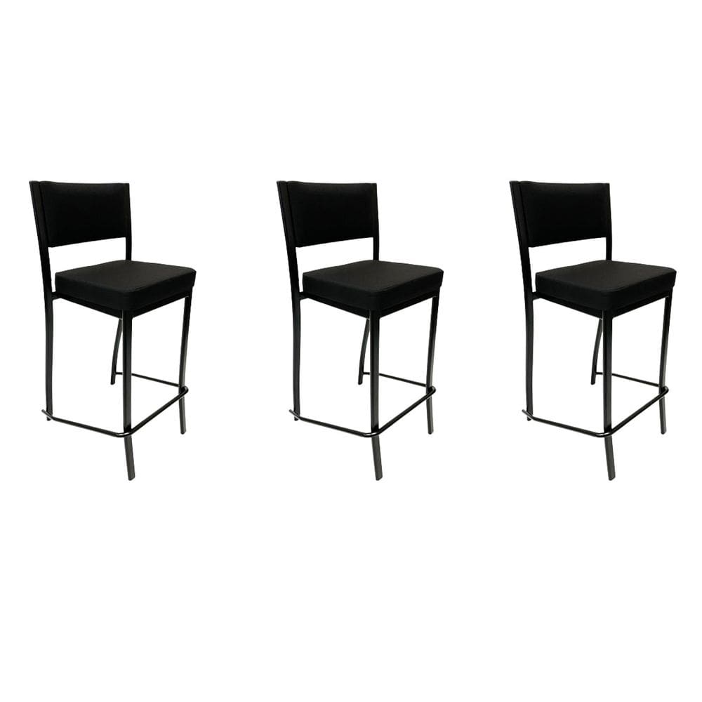 Kit 3 Banquetas alta para cozinha Empilhável preta assento e encosto estofados em linho cor preto - Poltronas do Sul