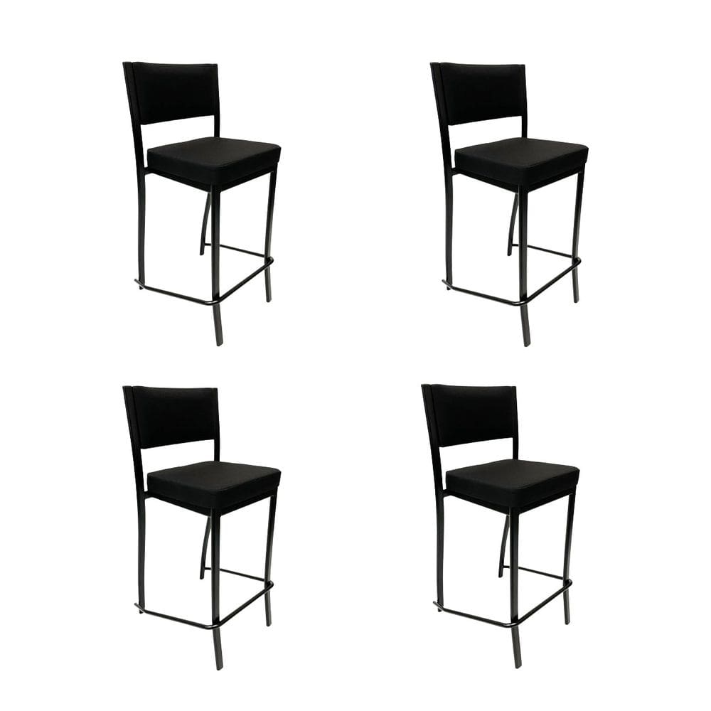 Kit 4 Banquetas alta para cozinha Empilhável preta assento e encosto estofados em linho cor preto - Poltronas do Sul