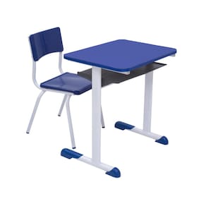 Kit Escolar Individual Mesa e Cadeira Juvenil/Adulto cor Azul