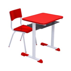 Kit Escolar Individual Mesa e Cadeira Juvenil/Adulto cor Vermelho