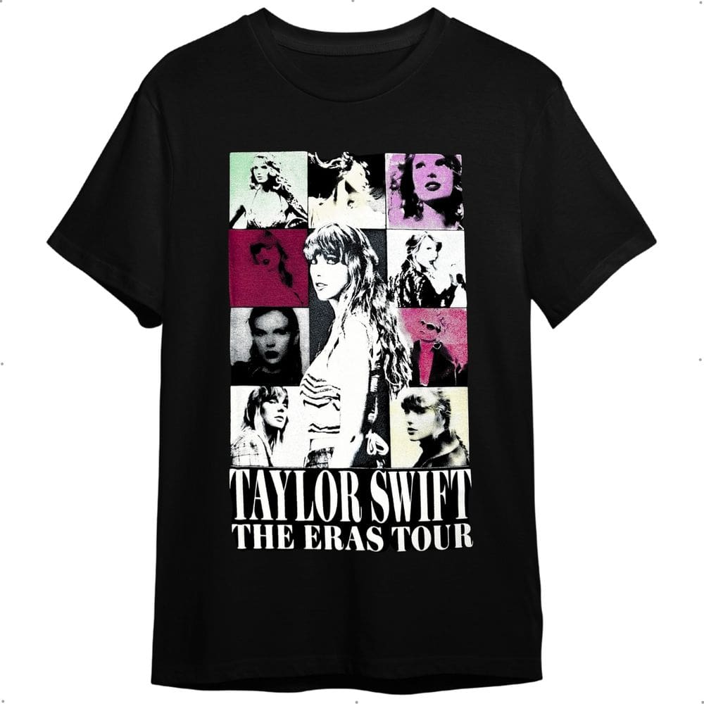 Camiseta Taylor Swift The Eras Tour Preta Plus Size Unissex