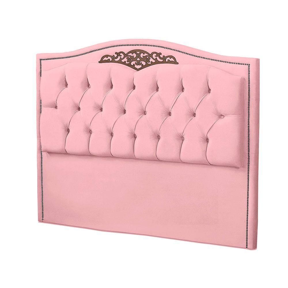 Cabeceira Casal Estofada Para Cama Box Maitê Veludo Cor Rosa Bebe