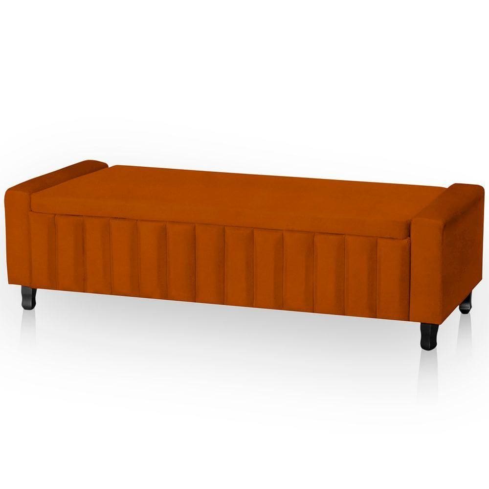 Calçadeira Baú Casal Estofada Alicia Veludo Cor Terracota