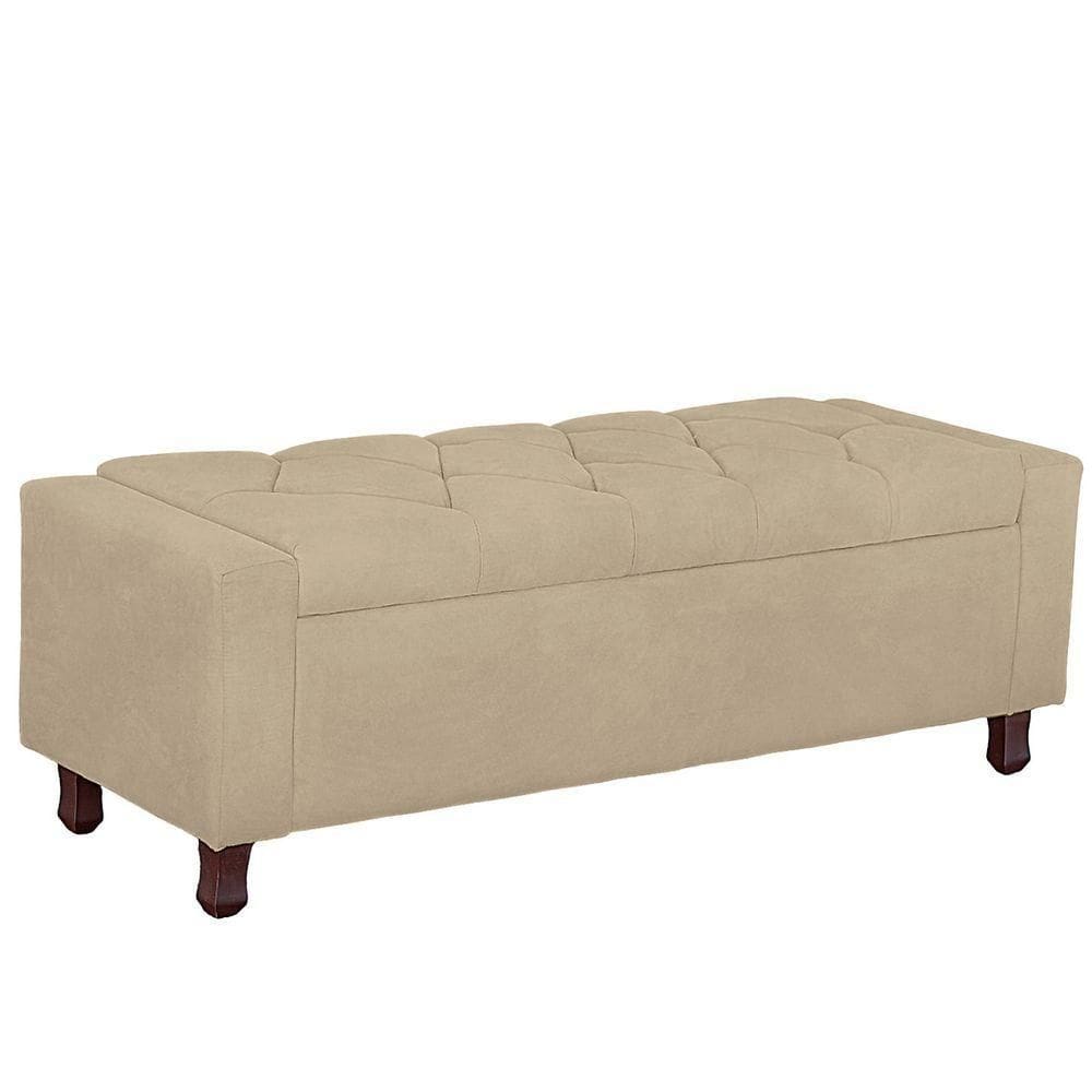 Calçadeira Baú Casal Estofada Valencia Veludo Bege
