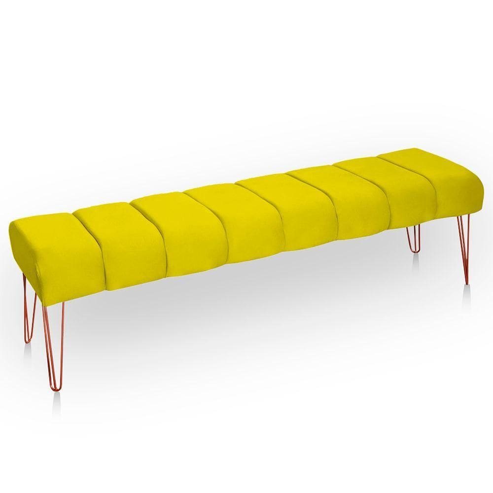 Recamier Estofada Casal King Size Luxo Veludo Cor Amarelo