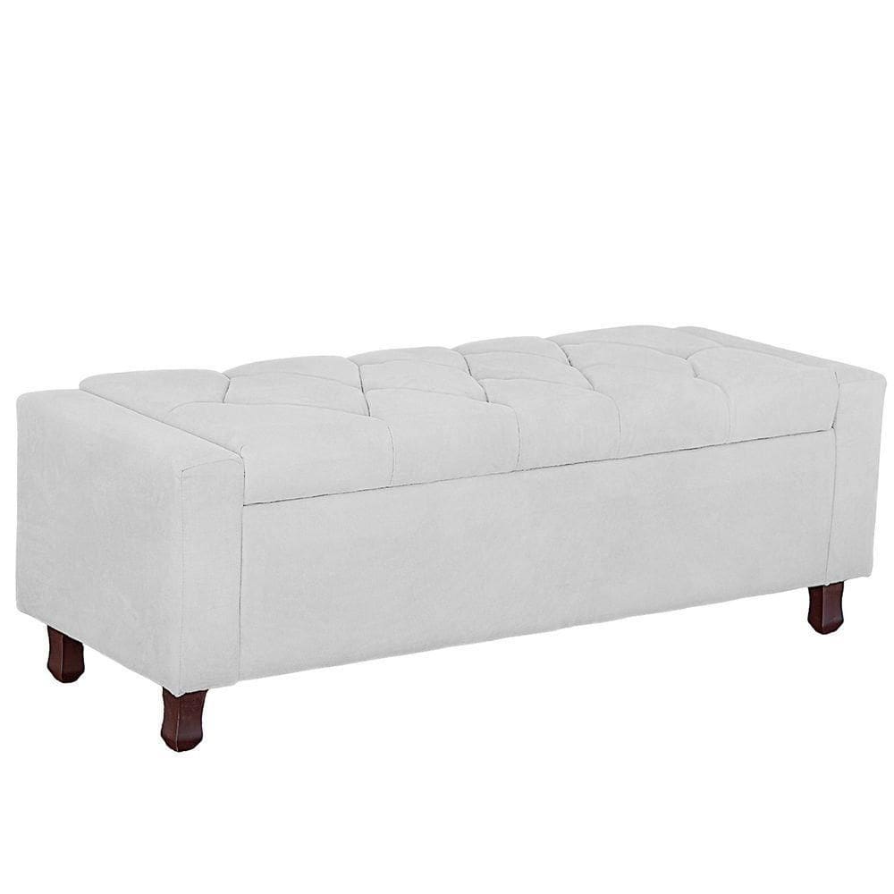Calçadeira Baú Casal Queen Estofada Valencia Veludo Cor Branco