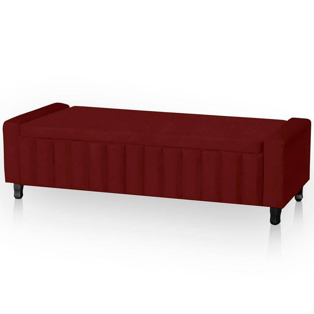 Calçadeira Baú Casal King Size Estofada Alicia Veludo Cor Marsala