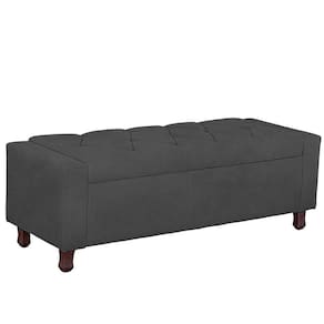 Calçadeira Baú Casal King Size Estofada Valencia Veludo Cinza Escuro