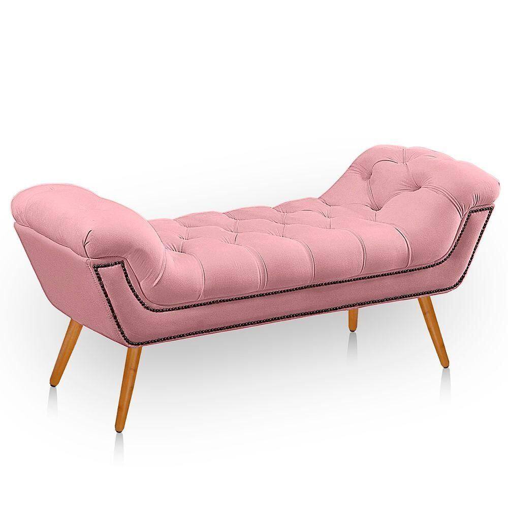 Recamier Estofada Casal Ayla Veludo Cor Rosa Bebe