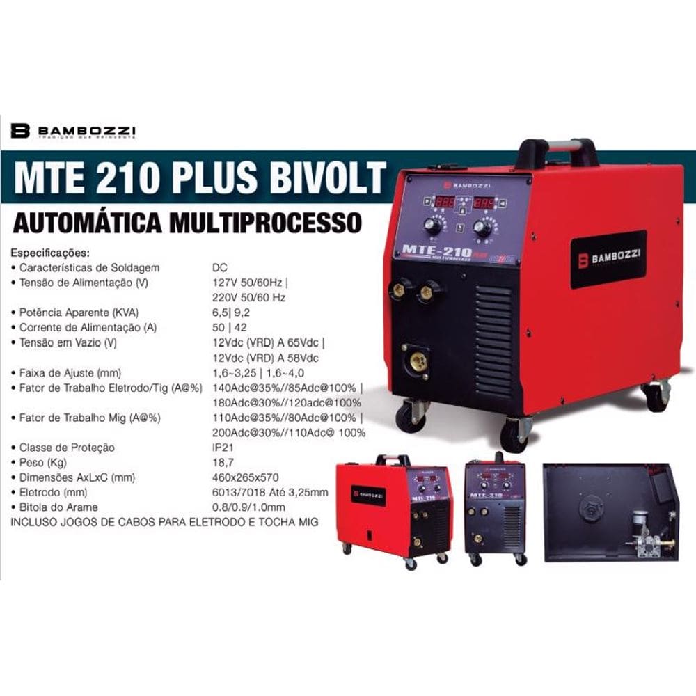 Máquina Solda Mig Multiprocesso Mte 210 Plus Bivolt Bambozzi