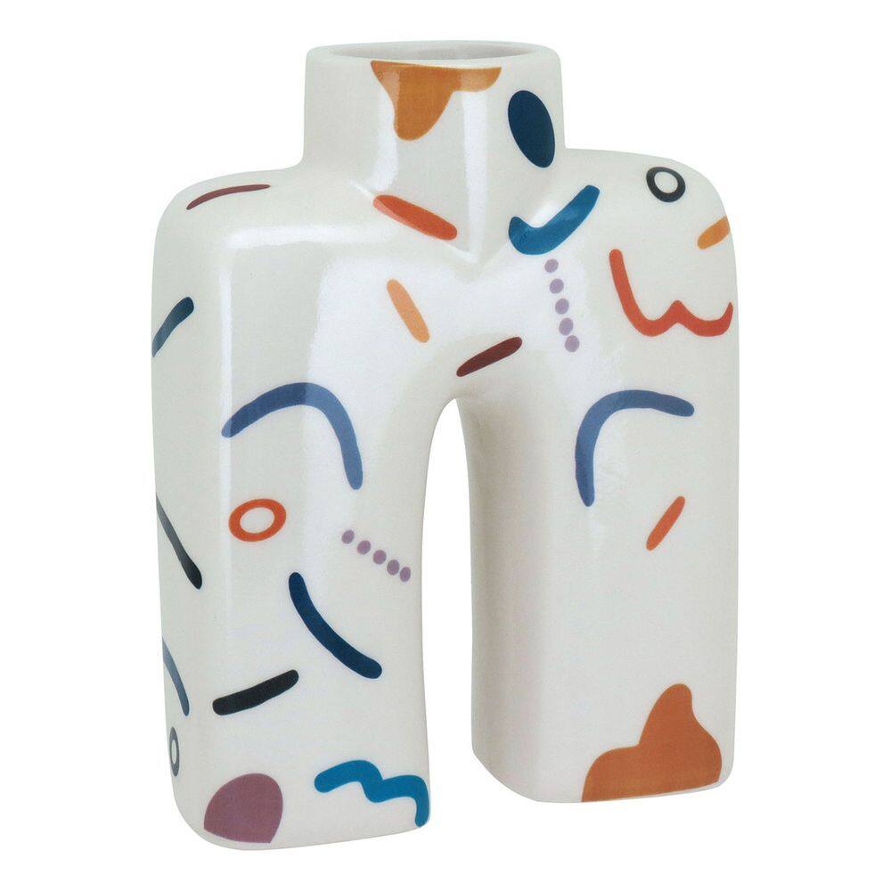 Vaso Decorativo Enfeite Casa Cerâmica 21x17x17cm Colorido