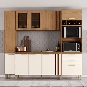 Cozinha Compacta 10 Portas 2 Gavetas Bc01 Nature/Off White - Briz