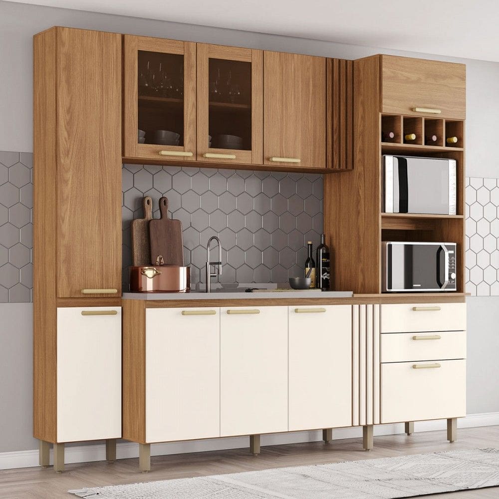 Cozinha Compacta 10 Portas 2 Gavetas Bc01 Nature/Off White Briz