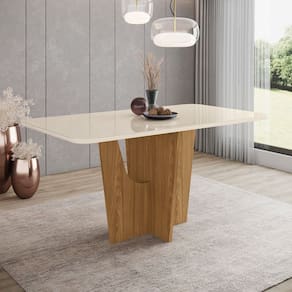 Mesa de Madeira Vértice com Vidro Sc35 Nature/Off White - Henn