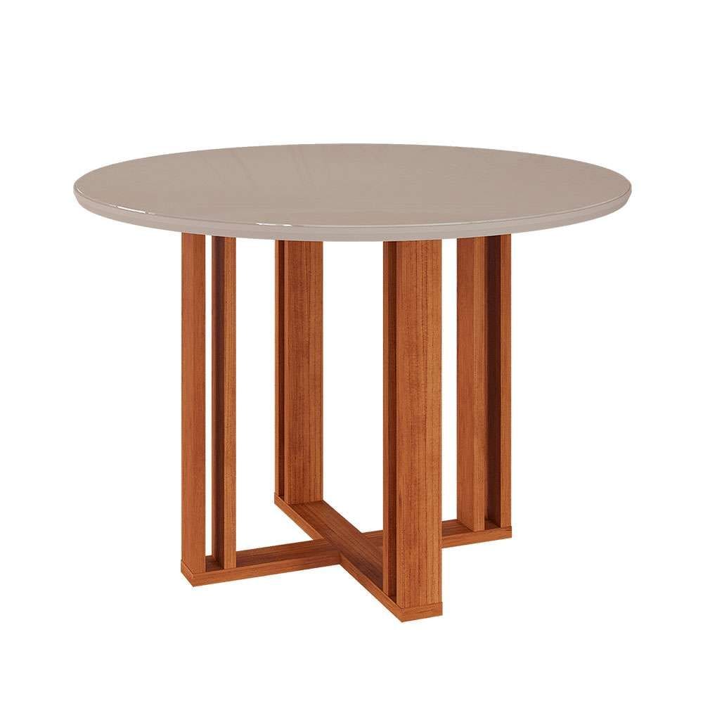 mesa de jantar redonda com tampo de vidro flora cinamomo e off white 109 cm