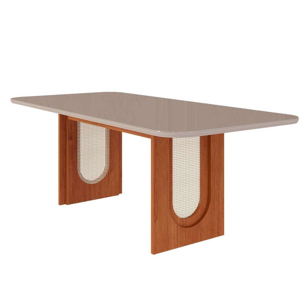 mesa de jantar retangular com tampo de vidro valentina cinamomo e off white 210 cm