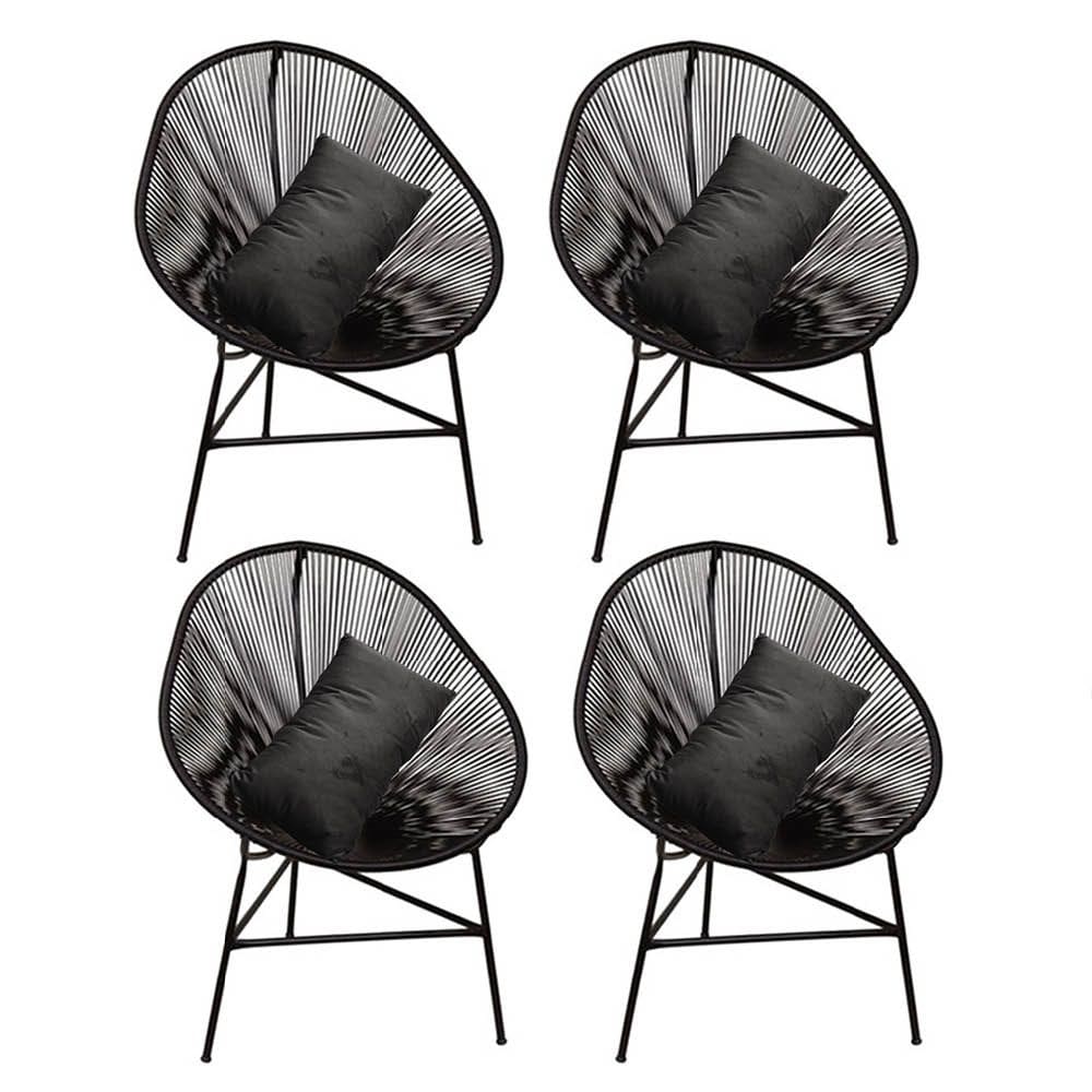 Kit 04 Poltrona Cadeira Acapulco Plus com Almofada Quadrado Preto Suede Cinza - Ahazzo Móveis