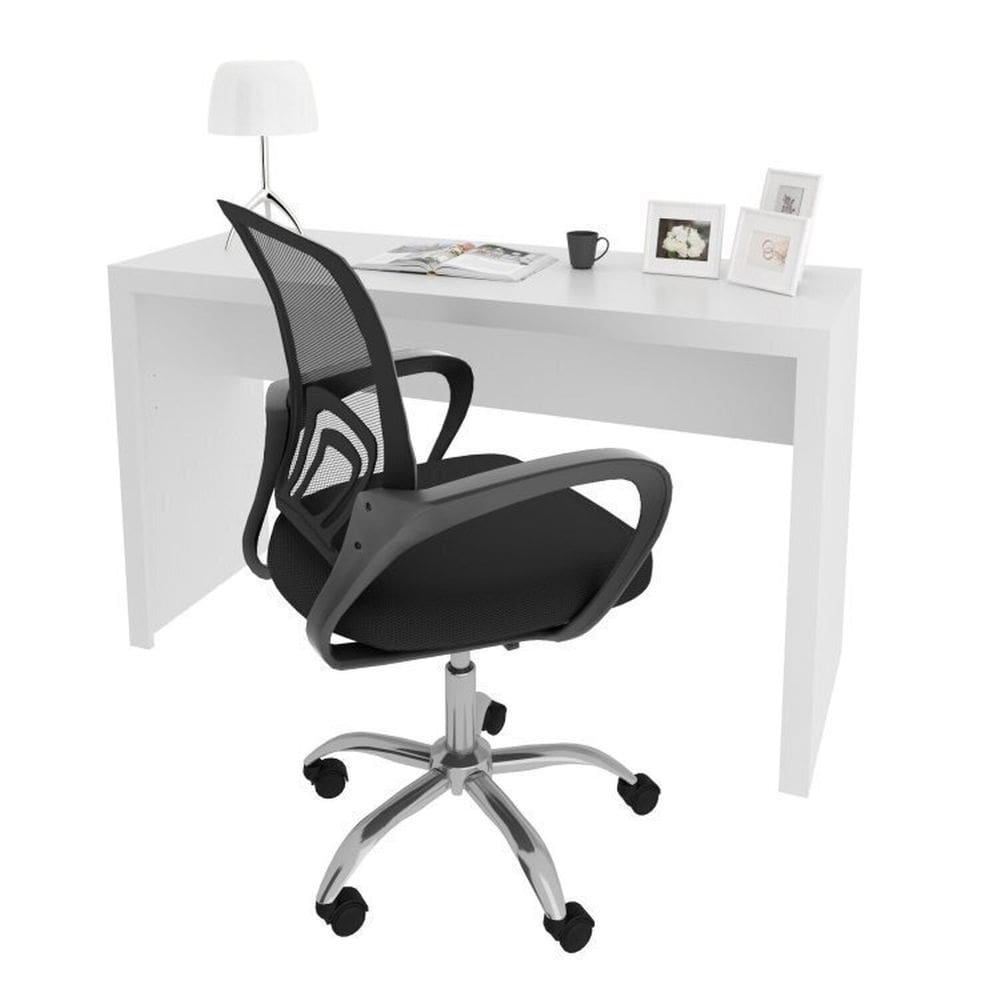 Escrivaninha 127cm Me4135 com Cadeira Diretor Tela Mesh Tok 3310 Espresso Móveis Branco