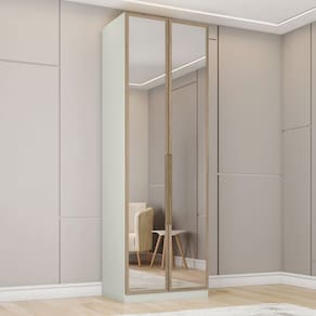 Guarda-Roupa Solteiro Modulado Predileto 2 Portas com Espelho Flex Areia/Jequitibá - Henn