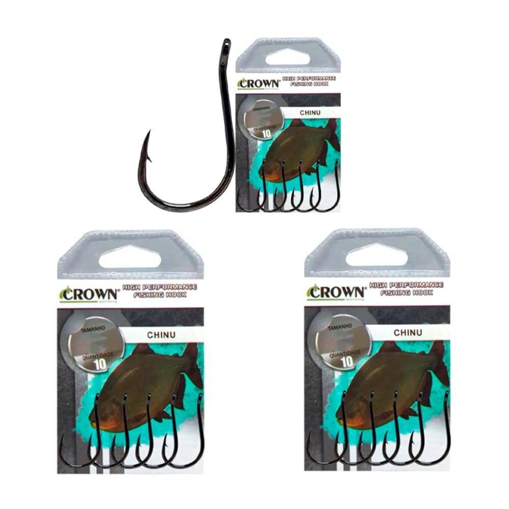 Kit Anzol Crown Chinu Black Super Resistente nº 08 - 3 Cartelas C/ 10 Unidades